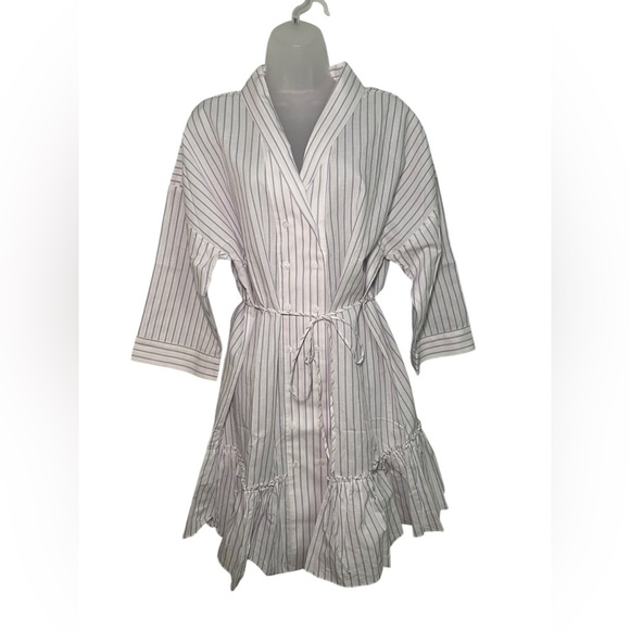 Harshman White & Lavender Stripe Mini Dress S | Cotton Linen Blend NWT - Picture 2 of 6